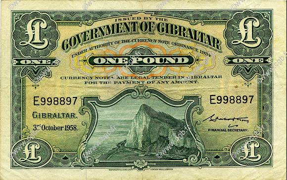 1 Pound GIBRALTAR  1958 P.15c VF