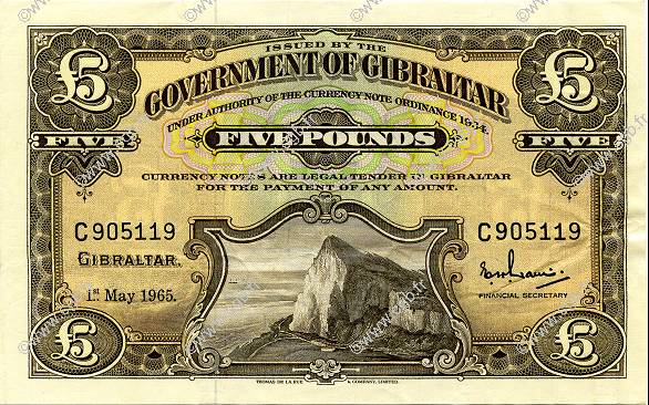 5 Pounds GIBRALTAR  1965 P.19a EBC