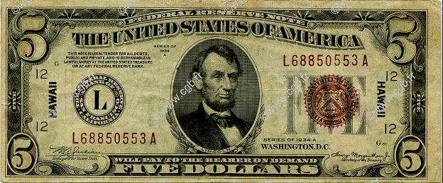 5 Dollars HAWAII  1935 P.38 q.BB