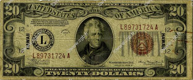 20 Dollars HAWAII  1934 P.41 G
