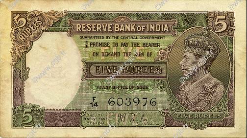 5 Rupees INDIA
  1937 P.018a BB