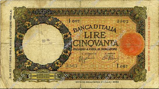 50 Lire ITALY  1940 P.054b G