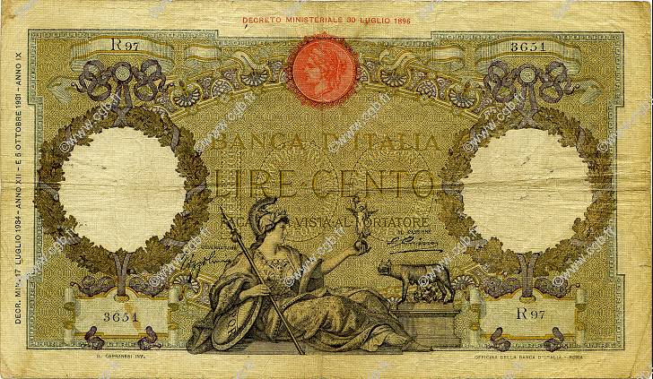 100 Lire ITALY  1934 P.055a F-