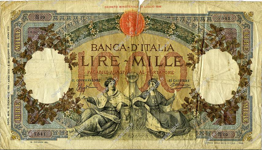1000 Lire ITALIA  1934 P.056b RC a BC