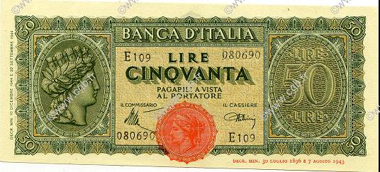 50 Lire ITALY  1944 P.074 UNC-