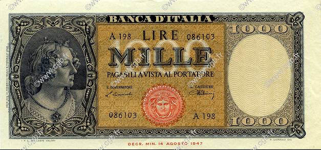 1000 Lire ITALIA  1948 P.088a EBC+