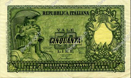 50 Lire ITALY  1951 P.091a XF
