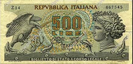 500 Lire ITALY  1967 P.093a VF