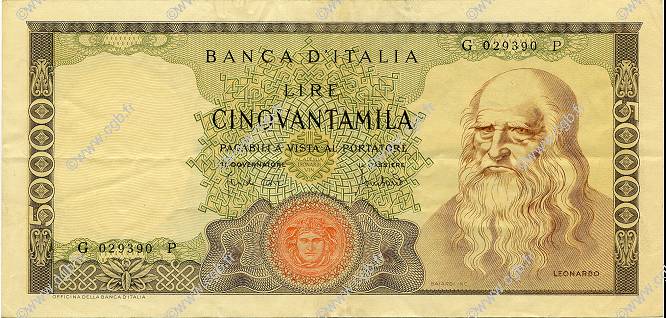 50000 Lire ITALIEN  1970 P.099b fVZ