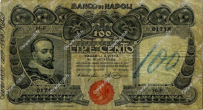 100 Lire ITALY  1908 PS.857 F-
