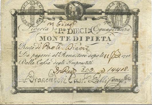 10 Paoli - 100 BajocchiMonte Di Pieta ITALIEN  1798 PS.530 S