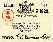 1/4 Rupee ÎLES KEELING COCOS  1902 PS.124 pr.NEUF