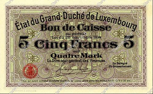 5 Francs LUXEMBOURG  1919 P.23c NEUF