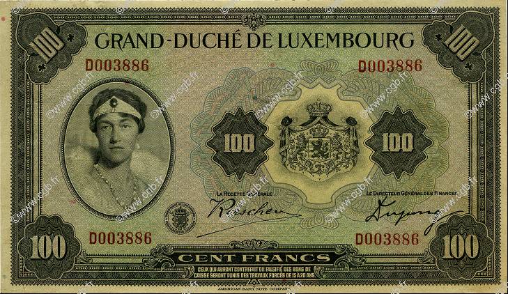100 Francs LUXEMBOURG  1934 P.39a XF+