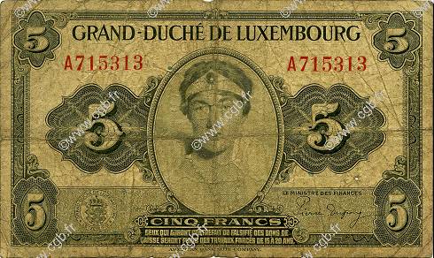 5 Francs LUXEMBOURG  1944 P.43a B+