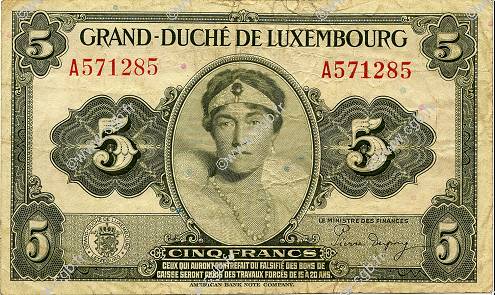 5 Francs LUXEMBOURG  1944 P.43a F