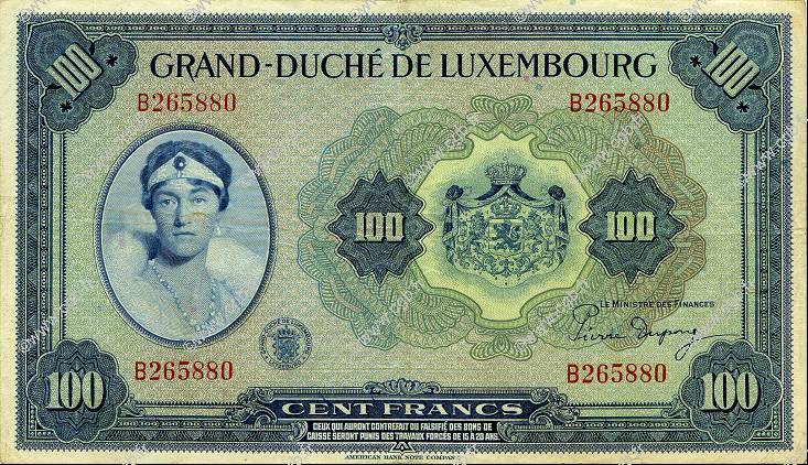 100 Francs LUXEMBURGO  1944 P.47a MBC