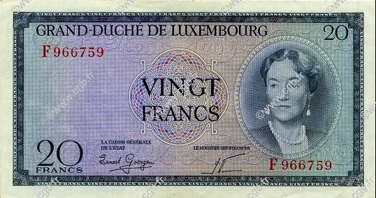 20 Francs LUSSEMBURGO  1955 P.49a SPL