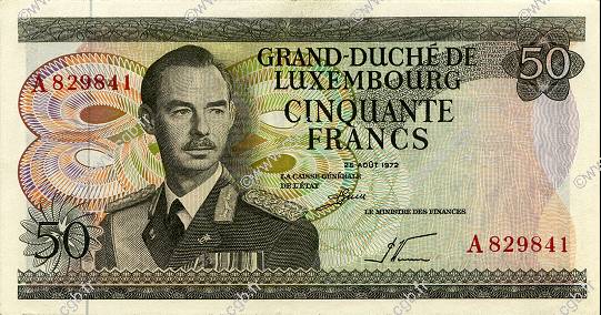 50 Francs LUXEMBOURG  1972 P.55a AU