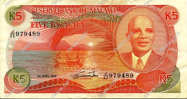 5 Kwacha MALAWI  1988 P.20b MBC