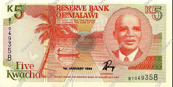 5 Kwacha MALAWI  1994 P.24b NEUF
