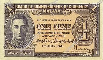 1 Cent MALAYA  1941 P.06 fST