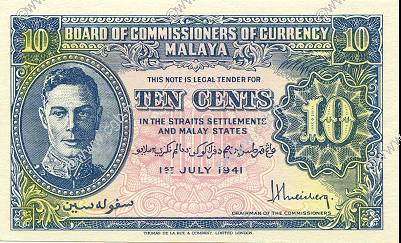10 Cents MALAYA  1941 P.08 pr.NEUF