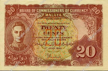 20 Cents MALAYA  1941 P.09a fST+