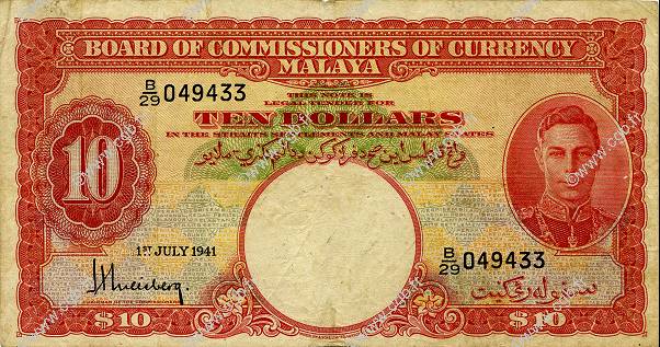 10 Dollars MALAYA  1941 P.13 BC