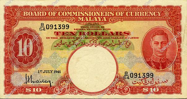 10 Dollars MALAYA  1941 P.13 XF