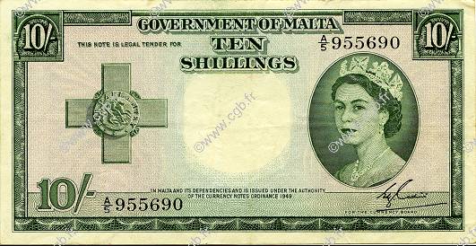 10 Shillings MALTE  1954 P.23a TTB+