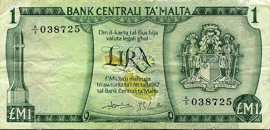 1 Lira MALTE  1973 P.31c TTB+