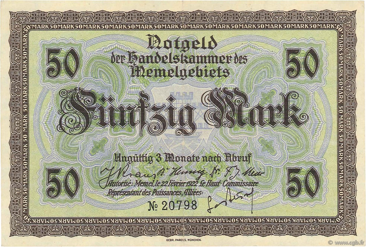 50 Mark MEMEL  1922 P.07a EBC+
