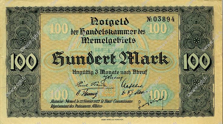 100 Mark MEMEL  1922 P.09 EBC