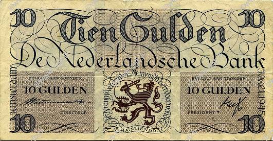 10 Gulden NETHERLANDS  1945 P.074 VF-