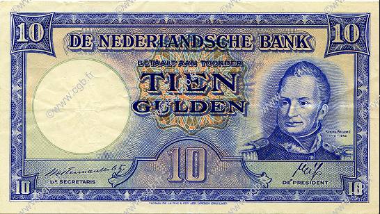 10 Gulden NETHERLANDS  1945 P.075b XF-