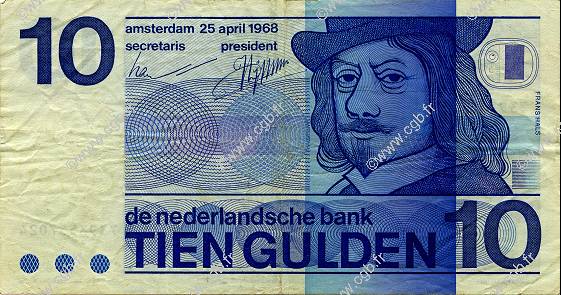10 Gulden PAESI BASSI  1968 P.091b BB