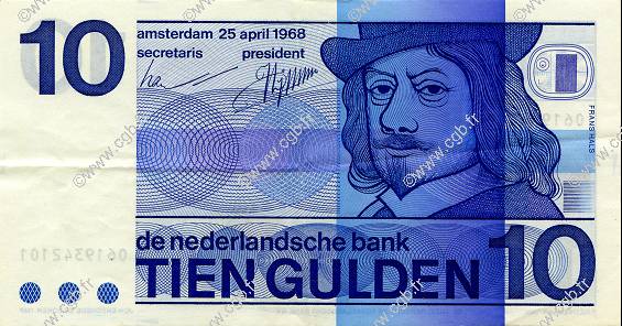 10 Gulden NETHERLANDS  1968 P.091 XF