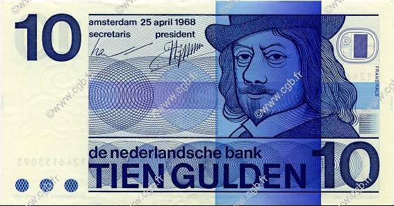 10 Gulden NETHERLANDS  1968 P.091 AU