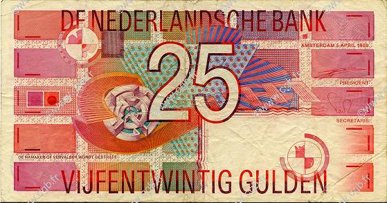 25 Gulden NIEDERLANDE  1989 P.100 fSS