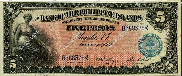 5 Pesos FILIPPINE  1912 P.007a q.FDC