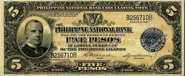 5 Pesos PHILIPPINEN  1921 P.053 VZ+