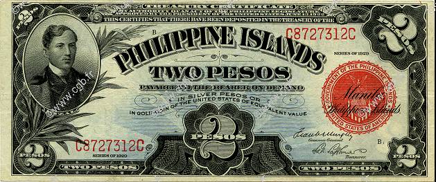 2 Pesos PHILIPPINES  1929 P.074b VF