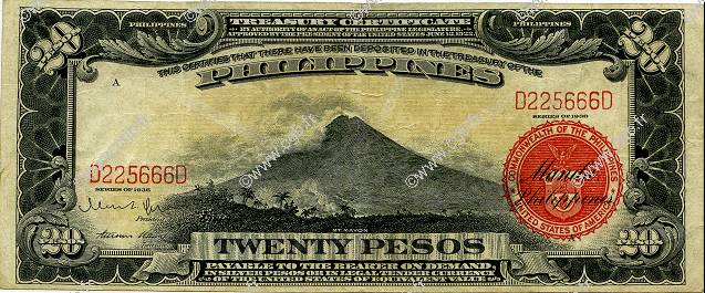 20 Pesos PHILIPPINES  1936 P.085a VF