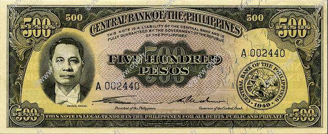 500 Pesos FILIPINAS  1949 P.141a FDC