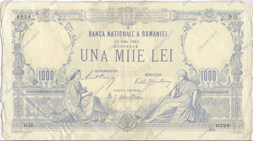 1000 Lei RUMANIA  1912 P.023a BC+