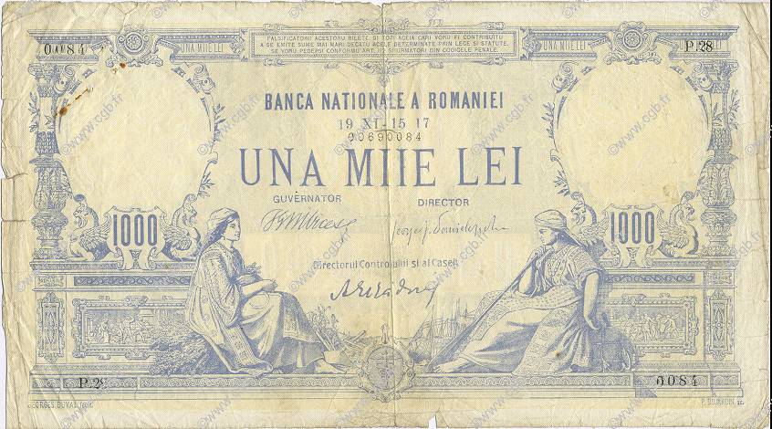 1000 Lei ROMANIA  1917 P.023a VG