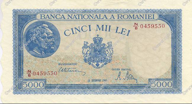 5000 Lei ROMANIA  1945 P.056a AU