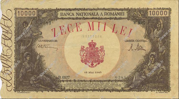 10000 Lei ROUMANIE  1945 P.057a TTB