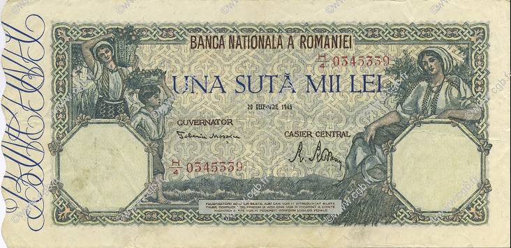 100000 Lei ROMANIA  1946 P.058a VF+